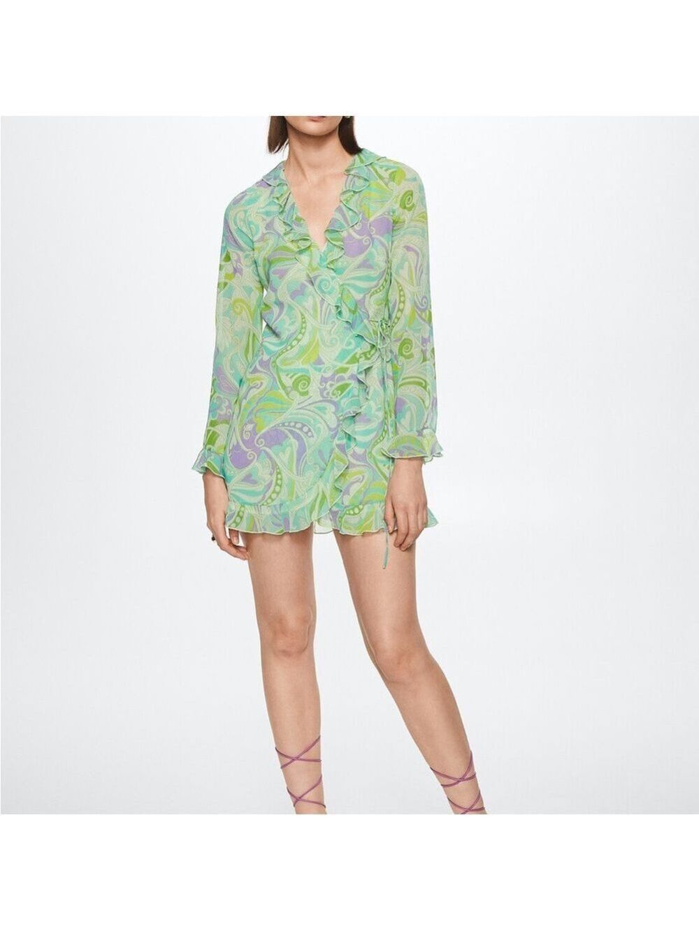 NWT Mango Ruffled Print Dress Size XL - Picture 3 of 8